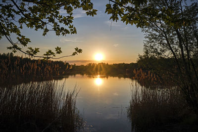 Scenic view of lake against sky during sunset