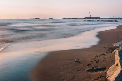 Scenic view of beach during sunset