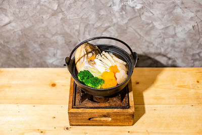 High angle view of food on table