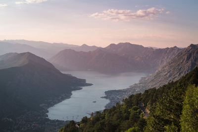 High angle view of mountains against sky