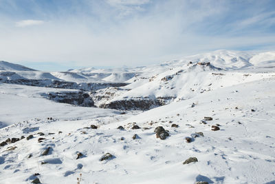 Scenic view of snow mountains against sky