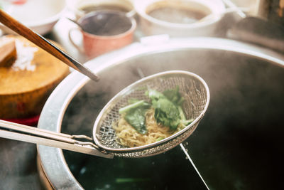 High angle view of soup in bowl