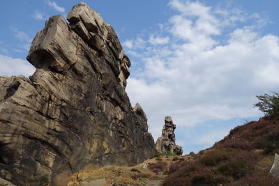 Low angle view of rock formation against sky