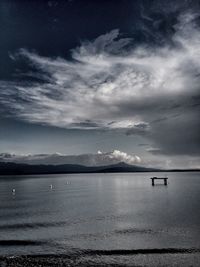 Scenic view of sea against cloudy sky