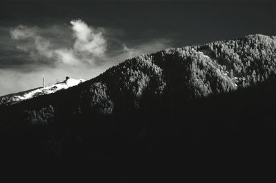 Scenic view of mountains against cloudy sky