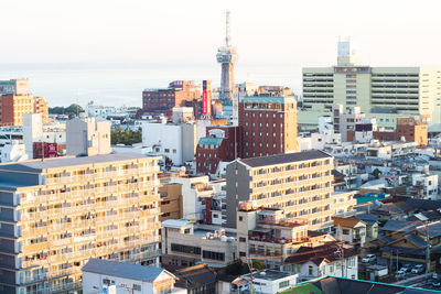 High angle view of cityscape against sky