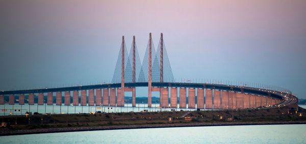 View of suspension bridge at dusk