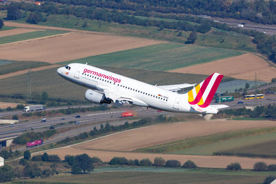 Airplane flying over land