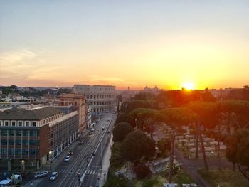 View of city at sunset