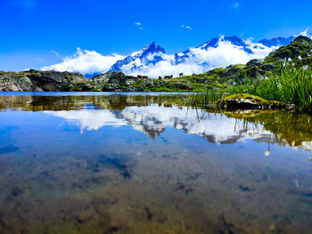 Scenic view of lake against blue sky