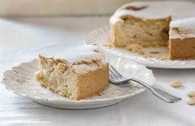 Close-up of cake in plate on table