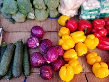 Close-up of multi colored bell peppers for sale