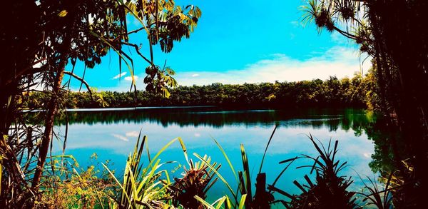 Scenic view of lake against sky