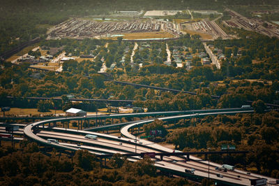 High angle view of road at night