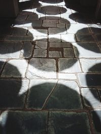 High angle view of tiled floor