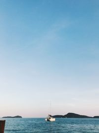 Sailboat sailing on sea against clear sky