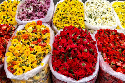 High angle view of flowers for sale at market stall