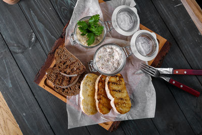 High angle view of food on table