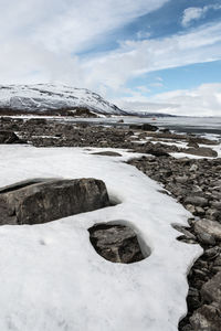 Scenic view of frozen lake against sky