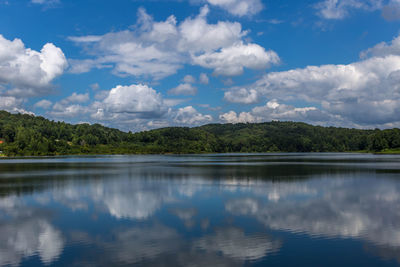 Reflection of clouds in calm lake