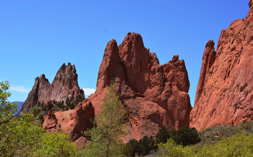 Rock formations on landscape against clear sky