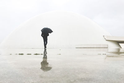 Reflection of man standing in water