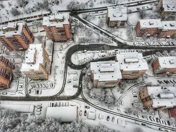 High angle view of cityscape during winter