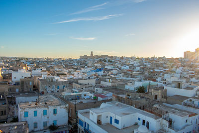 High angle view of townscape against sky