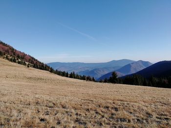 Panoramic view of landscape against clear blue sky