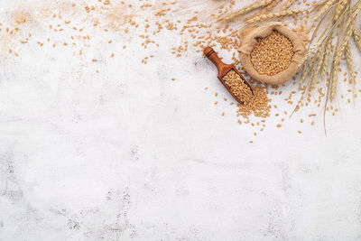 High angle view of corn on table