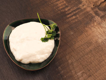 High angle view of food in bowl on table