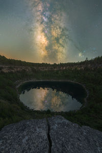 Scenic view of landscape against sky at night