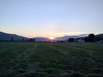 Scenic view of field against sky during sunset