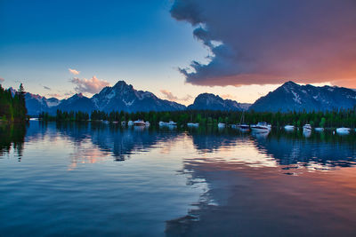 Scenic view of lake against sky during sunset