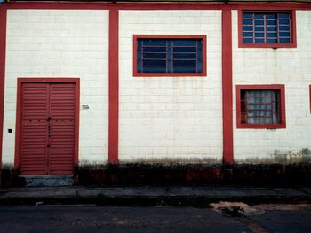 Red window on building