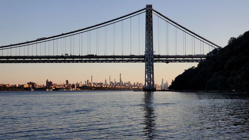 View of suspension bridge over river