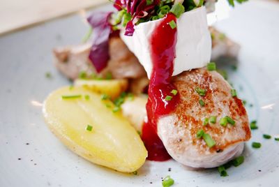 Close-up of food served in plate