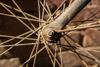 Close-up of rusty bicycle wheel