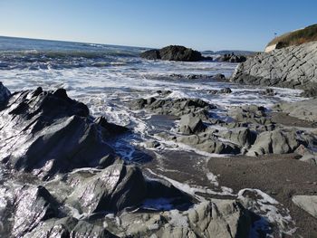 Scenic view of sea against clear sky