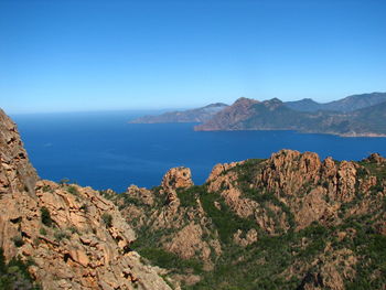 Scenic view of sea and mountains