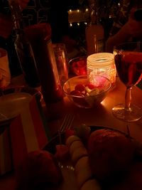 Close-up of wine glasses on table in restaurant