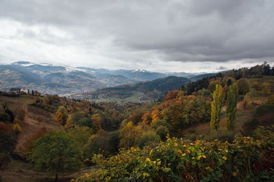 Scenic view of landscape and mountains against sky