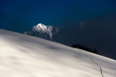 A ski trail uphill