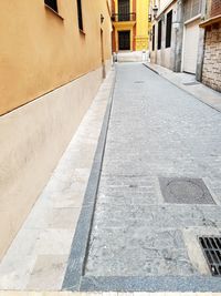 Surface level of footpath amidst buildings in city