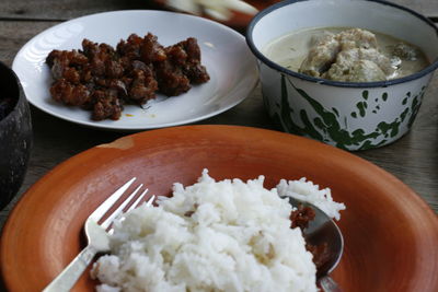 Close-up of meal served on table