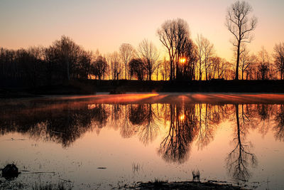 Scenic view of lake against sky during sunset