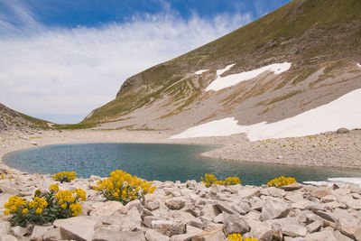 Summer view of the famous lago di pilato in the national park of monti sibillini