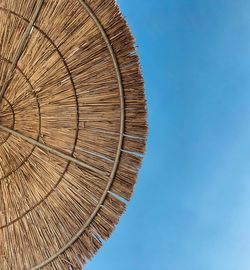 Low angle view of roof against clear blue sky