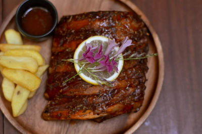 High angle view of food on table