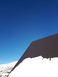 Low angle view of roof against clear blue sky